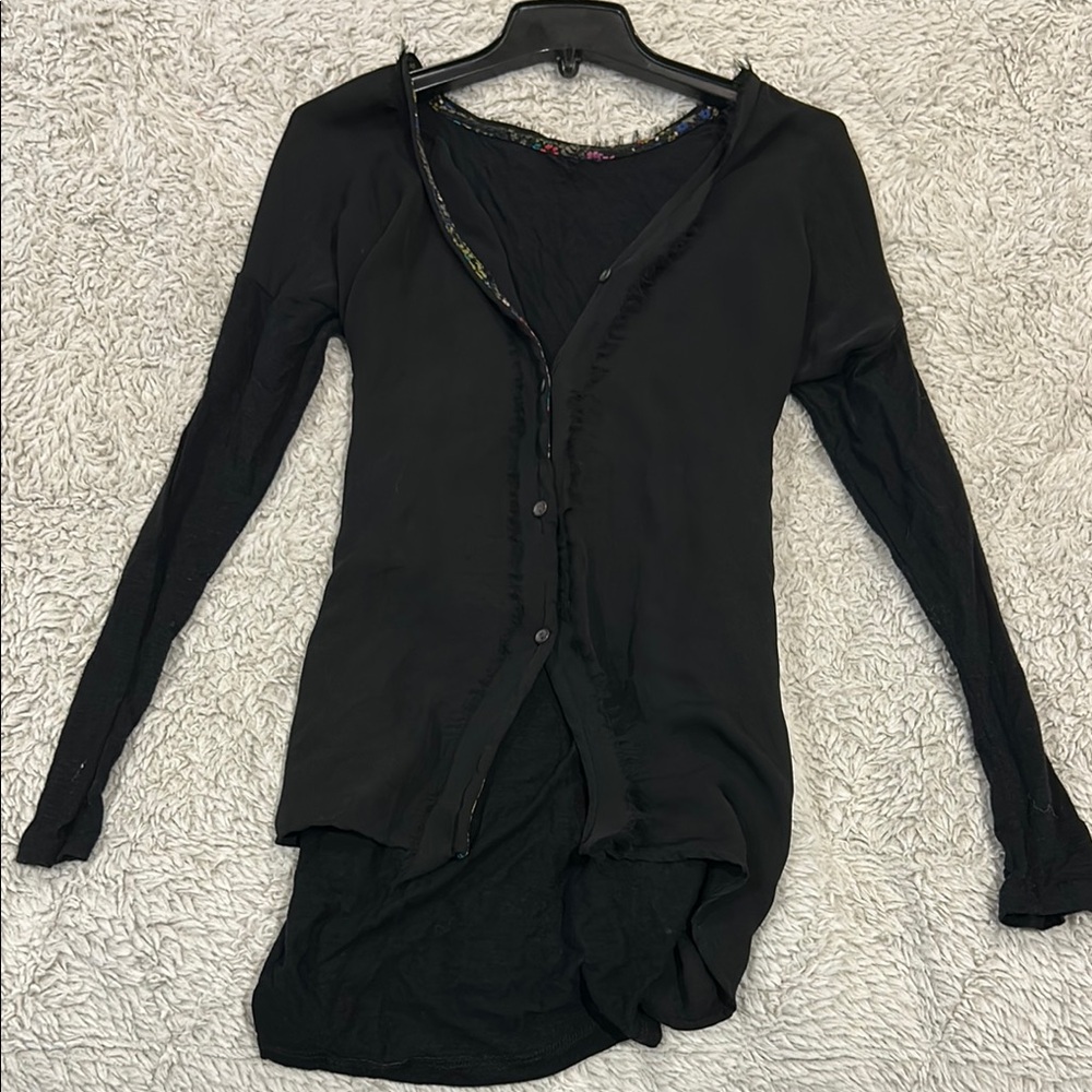 Anthropologie Black Button-Up Long Sleeve Tunic Blouse